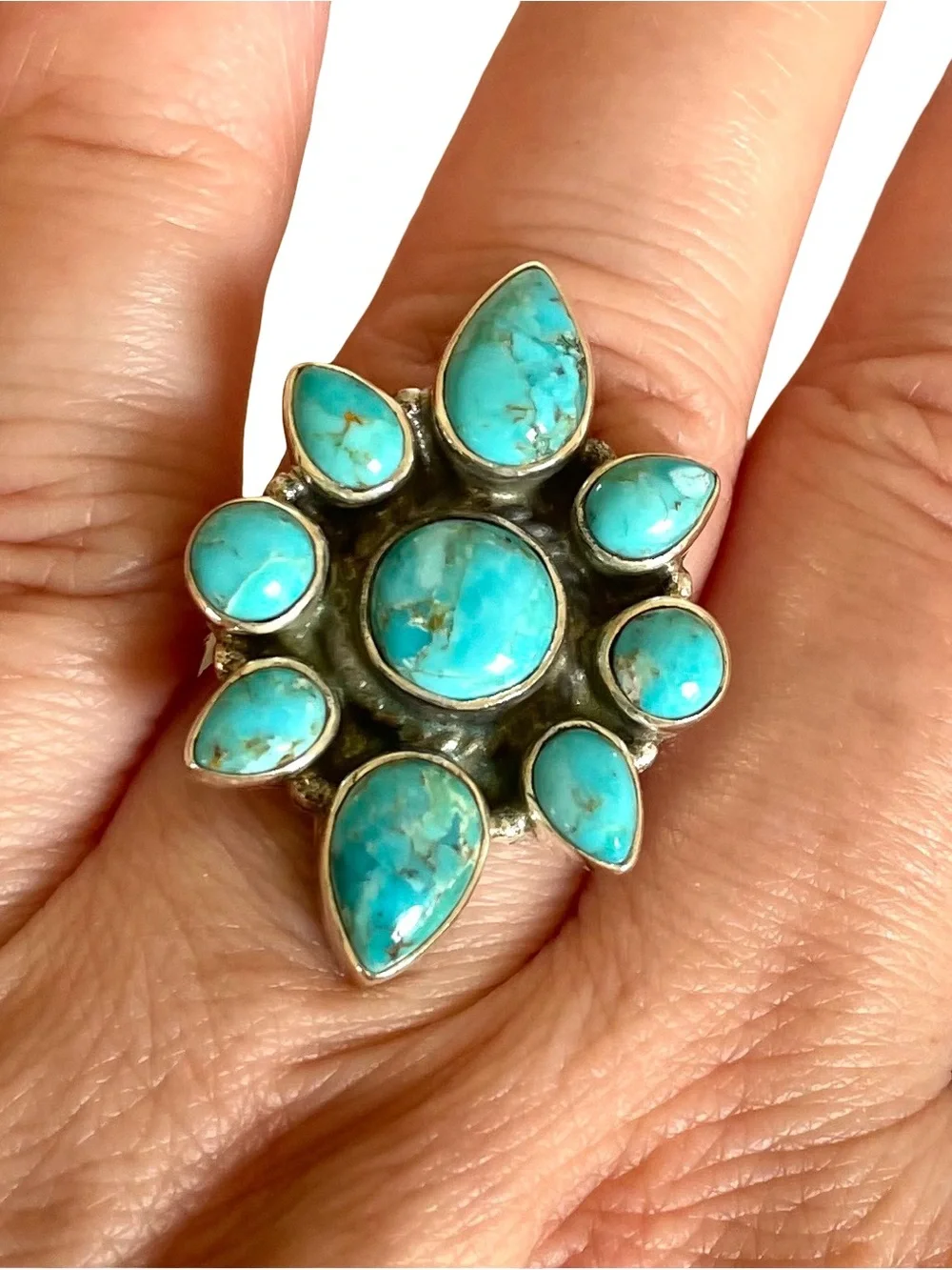 NWOT Turquoise And Sterling Silver Cluster Ring Size 8